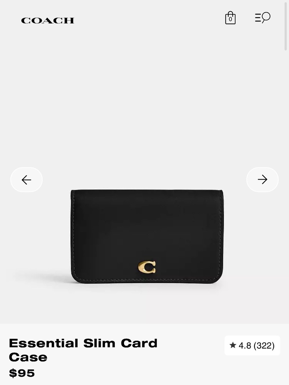 Coach Essential Slim Card Case in Black
